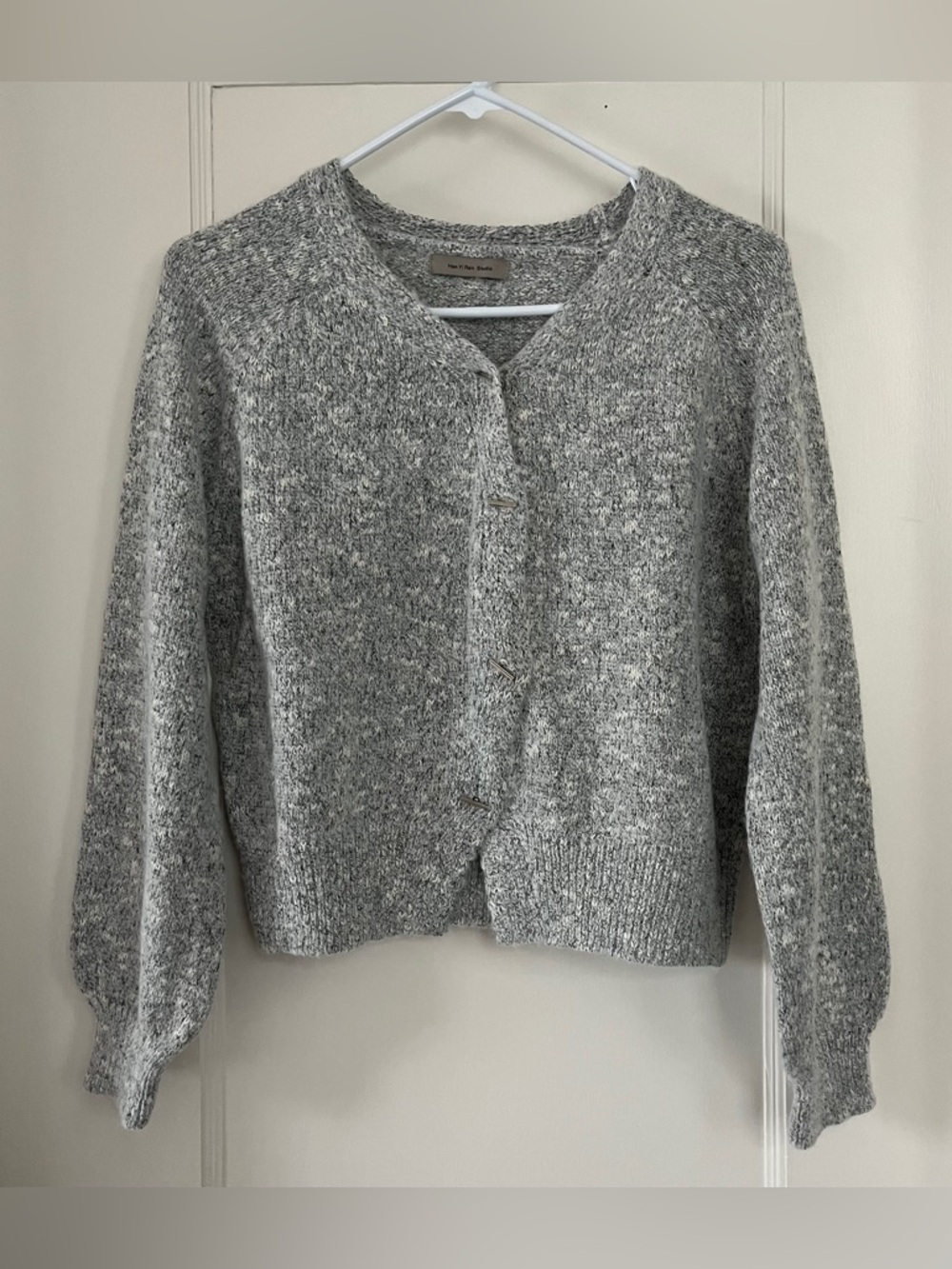 Button Up Cardigan Marled Gray White Medium